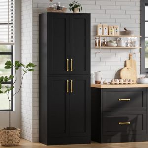 Tall Black Cabinet Freestanding Storage Cupboard for Dining Room Living Room