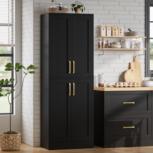 Tall Black Cabinet Freestanding Storage Cupboard for Dining Room Living Room