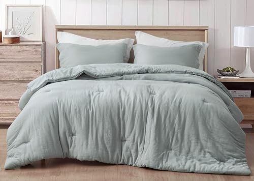 Light Blue-Gray Soft Washed Cotton Gauze Comforter