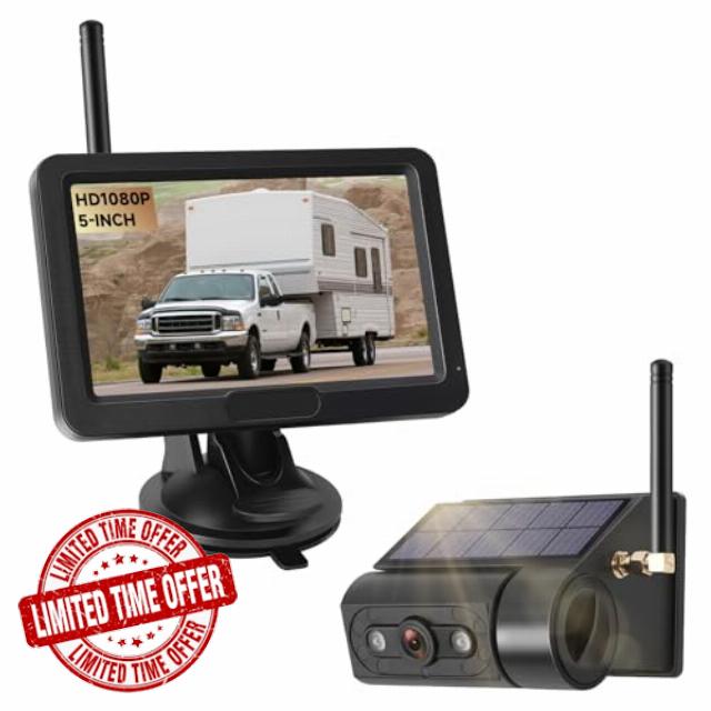 Magnetic Solar Wireless Backup Camera with 5” HD Monitor