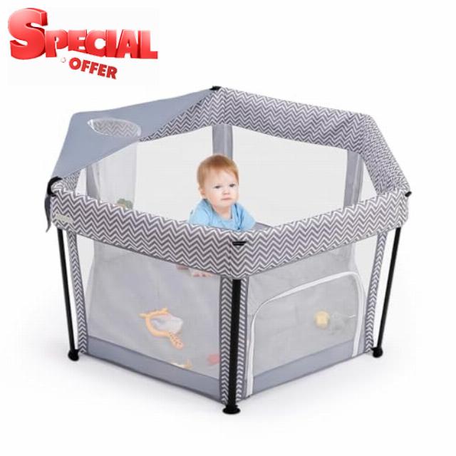Baby Playpen Foldable Play Pen: Playpen for Baby and Toddlers Strong and Sturdy Portable Playpens | 360 Degree Viewing Breathable Mesh - Kids Fold Away Baby Fence Collapsible Play Yard Activity Cente