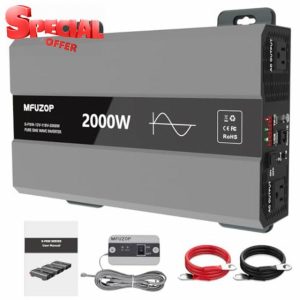 Pure Sine Wave Inverter 2000w Power Inverter DC 12v to AC 110V 120V Converter for Rv Truck Home Camping with Wiring Terminal USB and Type-C with 2 AC Outlets LCD Display Remote Control