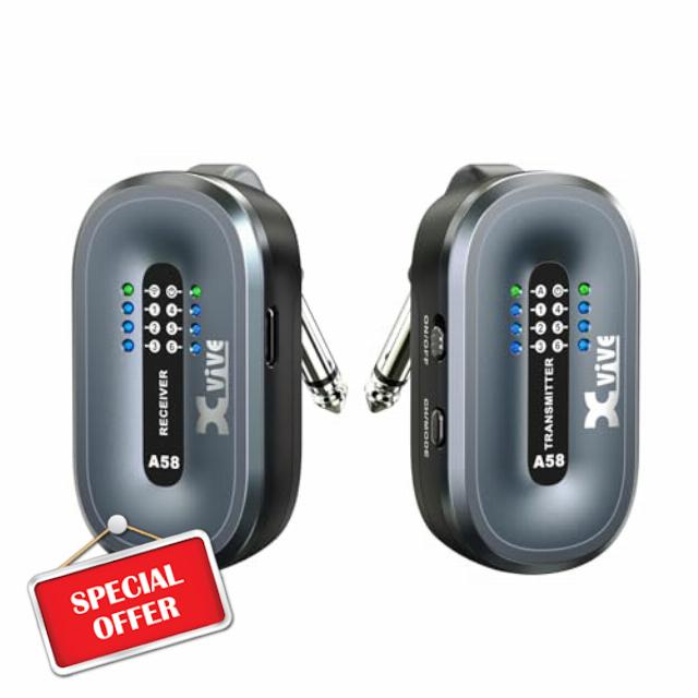 Xvive A58 Wireless Guitar System 5.8GHz Wireless Guitar Transmitter Receiver for Active or Passive Pickup Electric/Acoustic Bass Guitar