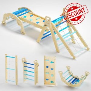 2024 8 in 1 Pikler Triangle Climbing Set Montessori Climbing Set Toddler Climbing Toys Indoor Baby Jungle Gym Pikler Climbing Toys Toddler Climber Indoor Playground for Kids 1-3 - Sky Blue