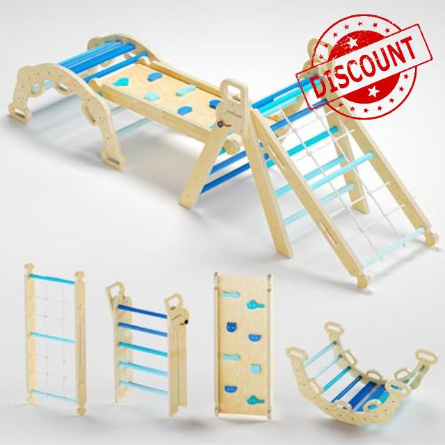 2024 8 in 1 Pikler Triangle Climbing Set Montessori Climbing Set Toddler Climbing Toys Indoor Baby Jungle Gym Pikler Climbing Toys Toddler Climber Indoor Playground for Kids 1-3 - Sky Blue