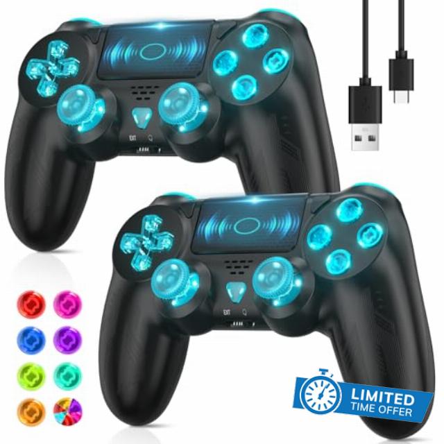 TURPOW Wireless Controller 2pcs for PS-4 Gamepad Remote Control RGB with Dual Motor Vibration 6-Axis Sensor Turbo 3.5mm Audio Jack Touch Pad for Ps-4/Pro/Slim/Pc