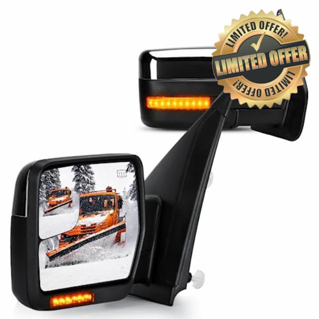Towing Mirrors fit for Ford for F150 2004 2005 2006 2007 2008 2009 2010 2011 2012 2013 2014 Chrome Tow Mirror w/Power Heated Turn Signal Running Puddle Light Set of 2