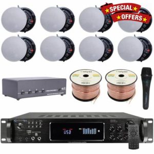 Vaiyer Home Theater System Kit - 7.2 Channel 4500 Watts Bluetooth Amplifier w/ 8 Qty of 6.5" Frameless Ceiling Speakers 200W Each