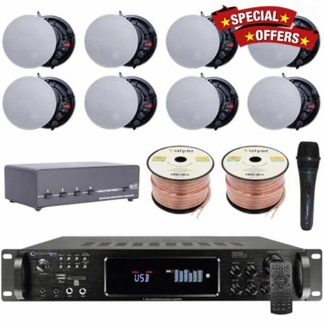 Vaiyer Home Theater System Kit - 7.2 Channel 4500 Watts Bluetooth Amplifier w/ 8 Qty of 6.5" Frameless Ceiling Speakers 200W Each