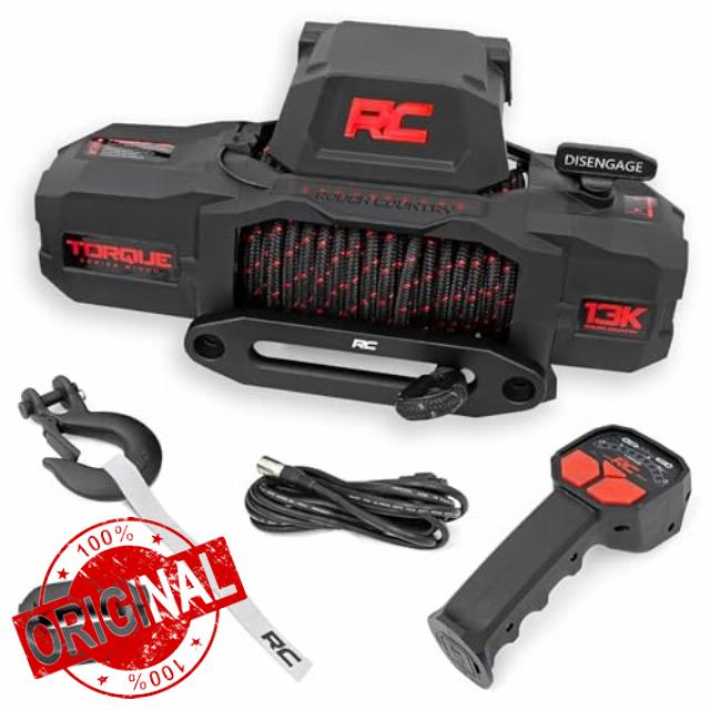 Rough Country 13000 lb Winch with Synthetic Rope - 12V Waterproof Electric Torque Truck Winch for Jeep Wrangler