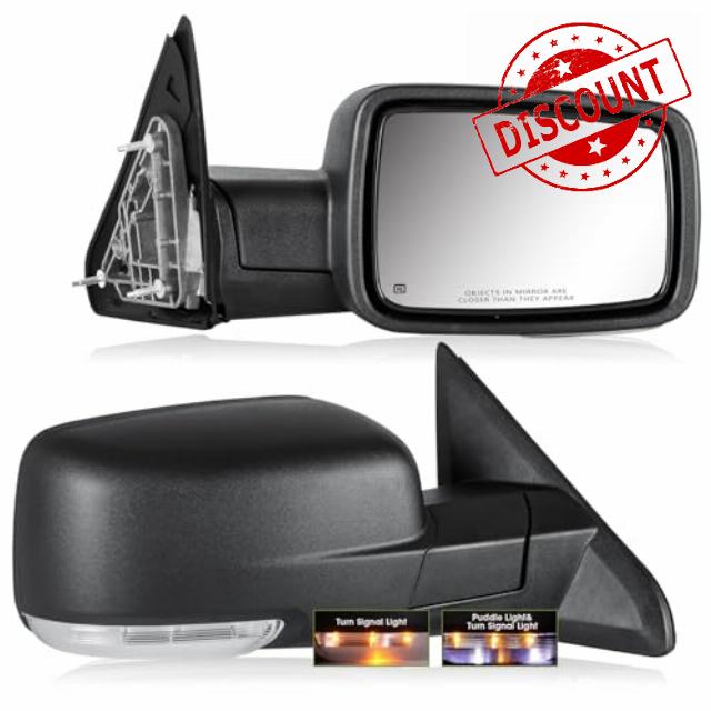 Side Mirrors for 2009-2018 Dodge Ram 1500 2010-2018 Ram 2500 3500 2019-2023 1500 Classic Ram Tow Mirrors with Power Heated Turn Signal Puddle Light Manual Folding Towing Mirrors-Pair