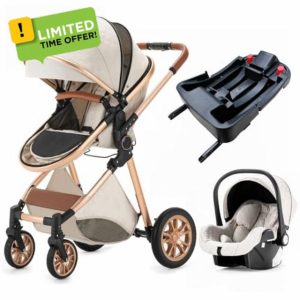 Baby Stroller，Adjustable Reversible Infant Pushchair，One- Button Folding Newborn Pram，Lightweight Portable Aluminum Frame Stroller with Trifold Retractable Zippered Canopy