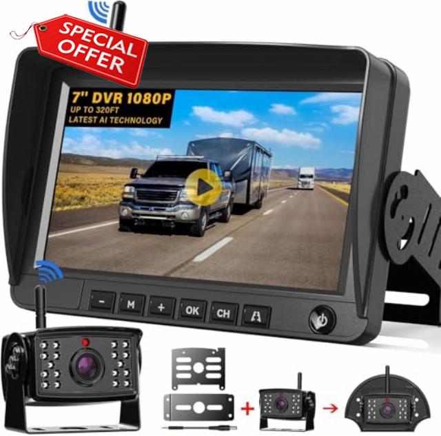 RV Wireless Backup Camera Plug and Play: Pre-Wired for Furrion System Recording Back Rear View Camera Easy Setup for Truck Trailer Motorhome Night Vision HD 1080P 7'' Monitor Split Screen Xroose CW7