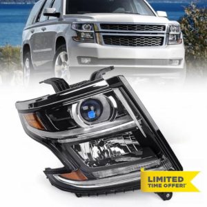Headlight Compatible with Chevy Tahoe/Suburban 2015-2020 DRL Halogen Headlamp NOT HID Black Housing Replacement Right Passenger Side RH W/O Bulbs