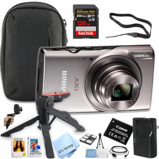 Canon PowerShot IXY 650 (ELPH 360) HS Digital Camera (Silver) + 128GB Extreme PRO Memory + Case
