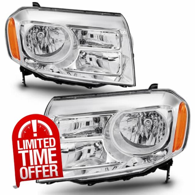 Headlight Assembly Fit For 2012-2015 Honda Pilot 2012 2013 2014 2015 Honda Pilot Head lamp Left And Right Side (Chrome Housing Amber Reflector)