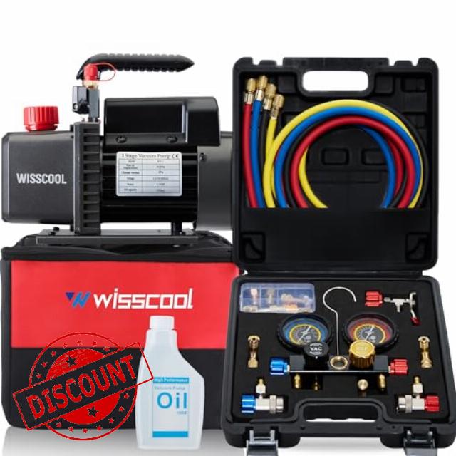4.5CFM Air Vacuum Pump HVAC AC Refrigerant Kit Manifold Gauge Set R134a R22 R12 with Carrying Bag