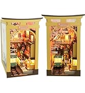 SICSHTOP DIY Book Nook Kit, 3D Wooden Puzzle Miniature Book Nook, Wooden Puzzle Bookends with LED...