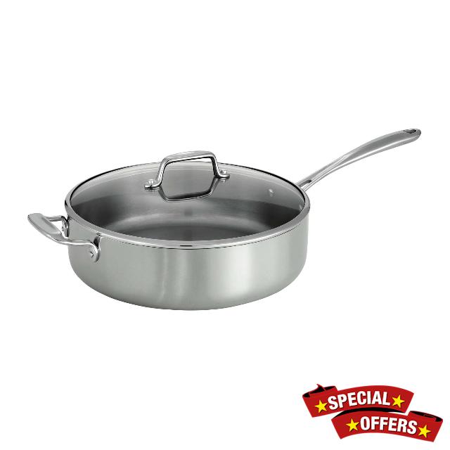 Premium Tri-Ply Clad Stainless Steel 6 Quart Deep Sauté Pan with Lid - Professional Grade
