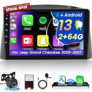 [2+64G] Car Stereo for Jeep Grand Cherokee 2005 2006 2007-10.1 Inch HD Touchscreen Android 13 Radio - Wireless Carplay & Android Auto