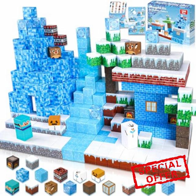 Magnetic Blocks - 100PCS Magnetic Blocks Build Frozen Castle Magnet World - Magnetic Toys for Montessori Toddler Christmas Birthday Gifts - STEM Sensory Toys for 3 4 5 6 7 8 9 10 Year Old Girls