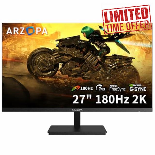 ARZOPA 27" 180HZ Gaming Monitor - 2K QHD 2560x1440 Fast IPS Computer PC Display 115% sRGB Adaptive-Sync 1ms Response
