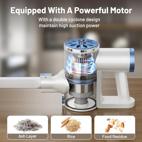 Rechargeable Cordless Vacuum for Hardwood Floor Pet Hair (White)