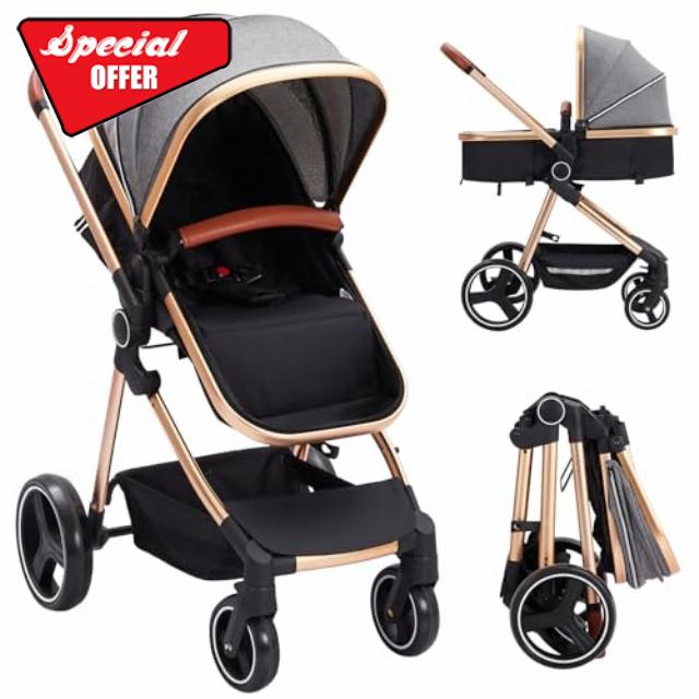 GAOMON 2-in-1 Convertible Baby Stroller with Bassinet Mode - Foldable Infant Pushchair