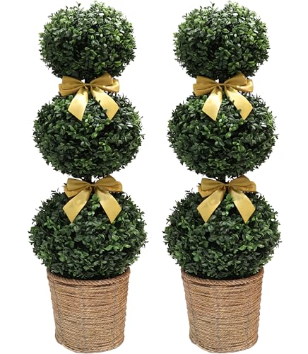 Triple Balls Faux Topiaries Tree Store Garden Indoor&Outdoor for Porch Home Decor 2 Pack