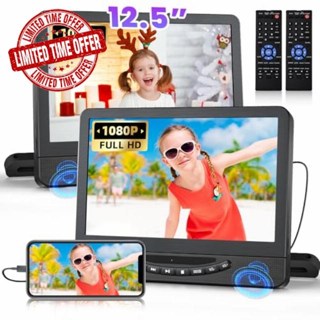 12.5" Dual Portable DVD Player for Car with 1080P HDMI Input