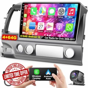 4G+64G Car Radio for Honda Civic 2006-2011 with Wireless Carpaly & Android Auto