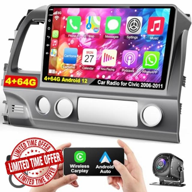 4G+64G Car Radio for Honda Civic 2006-2011 with Wireless Carpaly & Android Auto