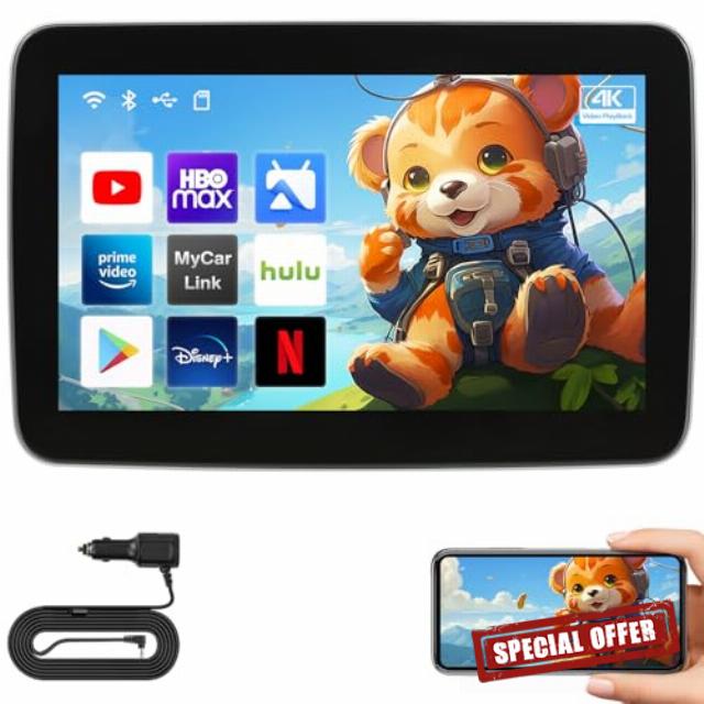 10.1inch Android Portable Car TV Headrest Monitor Tablet for Cars Back seat Support Phone Wireless mirroring Touchscreen with WiFi/Bluetooth/HDMI/USB/Video Player (10.1'' 2G ram + 32G ROM (1*pc)