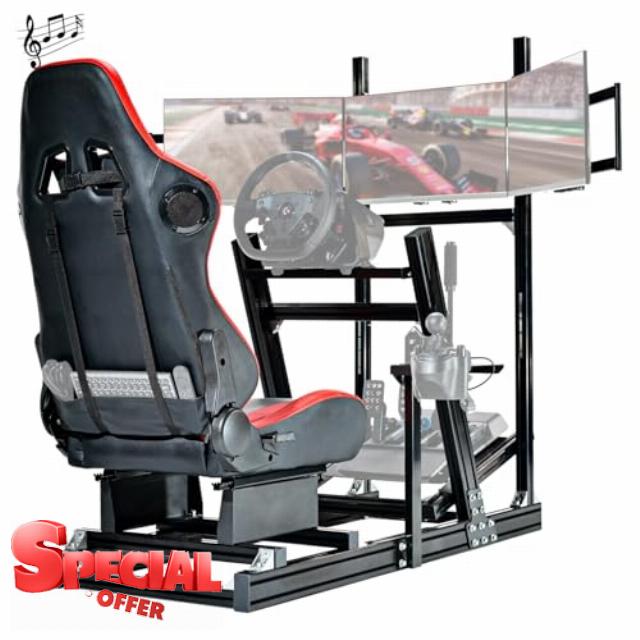 Anman Ultra-Sturdy Racing Simulator Cockpit with Triple Monitor Stand&Bluetooth Speakers Seat Fit for Logitech/Thrustmaster/Fanatec G29 G923 T248