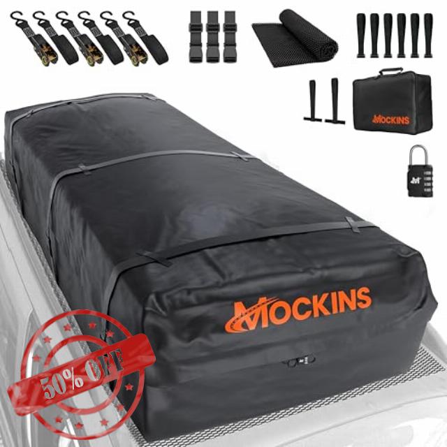 Mockins XXL 50 CuFt 85"x50"x20" Waterproof Rooftop Cargo Carrier Bag |Soft-Shell Car Roof Bag Cargo Carrier for Top of Vehicle |Strong Vinyl Roof Top Bag Car Overhead Storage | Car Roof Cargo Carrier