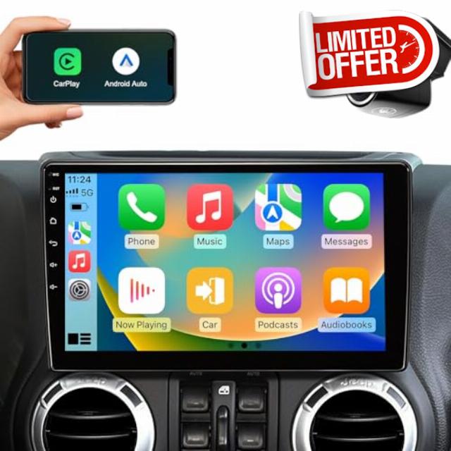 10.2 Inch Car Radio Stereo Upgrade Replacement for Jeep Wrangler JK Compass Grand Cherokee Dodge Ram with Wireless CarPlay/Android Auto/Touch Screen/Android12/GPS Navigation/HD Backup Camera