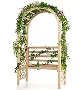 COSTWAY Garden Arch with with Gate and Planter Boxes, 220cm Metal Pergola Arbor Trellis for Climb...