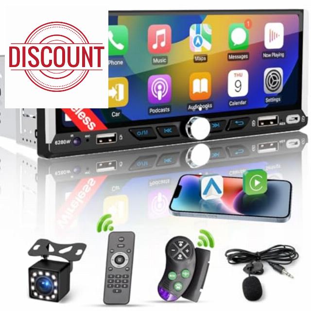 Single Din Car Radio Compatible with Wireless Apple CarPlay