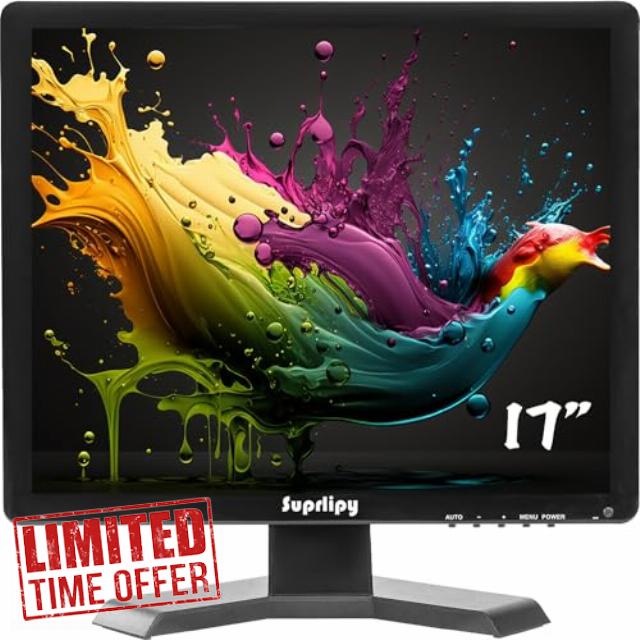 17 Inch TFT LCD Security CCTV Monitor 1280x1024 4:3 Resolution Color Display Screen Support HDMI/VGA/AV/BNC/MIC USB Ports with Remote Control Built-in LounSpeakers for Home Security Monitor