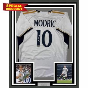 Framed Facsimile Autographed Luka Modric 35x39 Real Madrid White Reprint Laser Auto Soccer Jersey