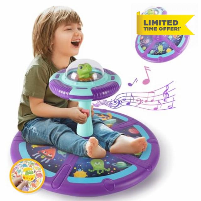 Dinosaur Sit and Spin Toy with 60 Stickers 360°Rotation Ride on Toys 1 2 3 4 5 6 Year Old Toddlers LED & 3 Music