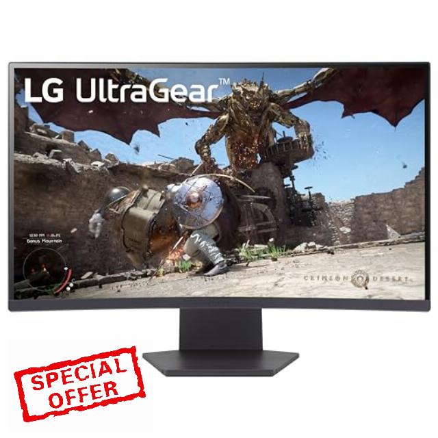 LG 27GS60QC-B Ultragear 27 inch QHD (2560x1440) 180Hz 1ms Curved Gaming Monitor 1000R AMD FreeSync HDR10 HDMIx2 DisplayPort Borderless Design Black Stabilizer DAS Crosshair FPS Counter Black