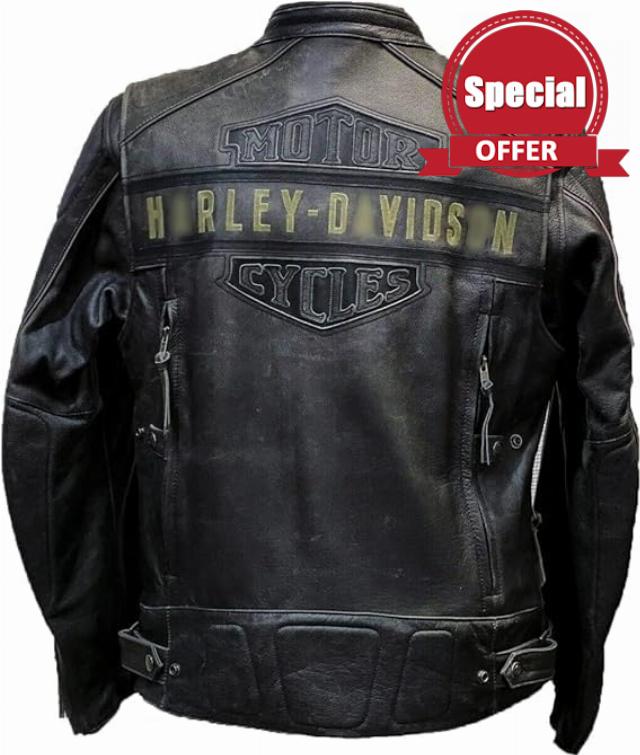Men's Original Black Passing Link Motorcycle Cowhide Distressed Leather Jacket with Dual Vents | Black Leather Biker Jacket