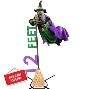 Halloween Decorations Outdoor - 12 ft Animated Hovering Witch Animatronics - Sound & Touch Activated Sensor - Animatronic Scary Props House Decor for Garden Yard Lawn Outside Indoor Decoration