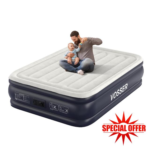 Air Mattress Full with Built in Pump,18''Inflatable Mattress of Upgraded Vertical Beams,Self Inflatable/Deflation Blow Up Mattress in 3 Mins