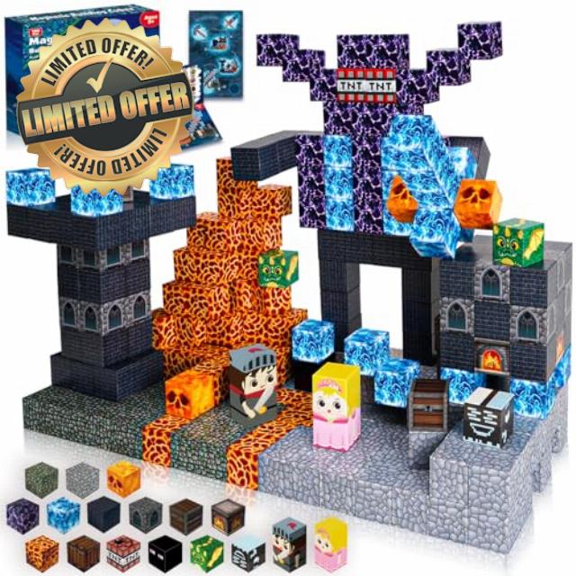 Magnetic Blocks - 100PCS Build Magnet Dark Mechanical Guardian Castle World - Magnetic Toys for Montessori Toddler Christmas Birthday Gifts - STEM Sensory Toys for 3 4 5 6 7 8 9 10 Year Old Boys