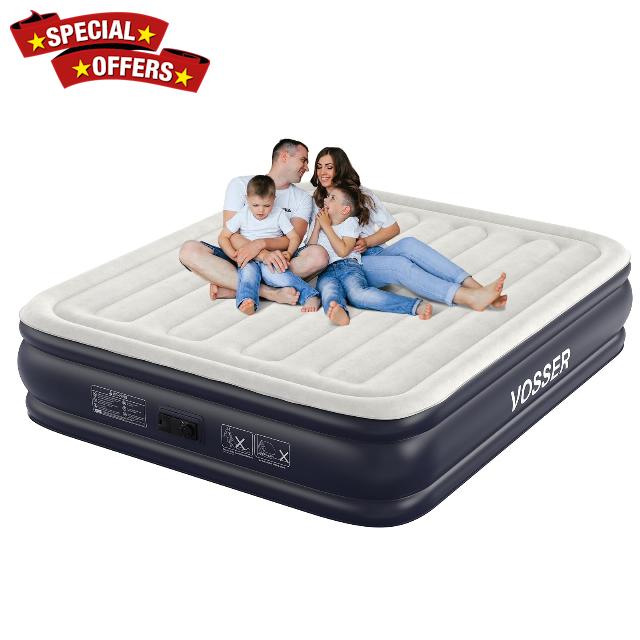 King Air Mattress with Built in Pump,18'' Inflatable Mattress of Vertical Beams,Self Inflatable/Deflation Blow Up Mattress in 3 Mins