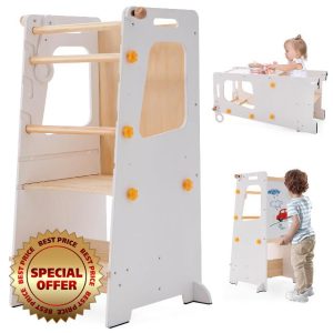 Toddler Tower-Kids Kitchen Stool Helper with Safety Rail