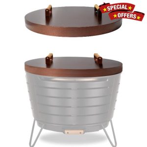 Firepit Snuffer Lid Compatible for Tiki Patio Fire Pit - Carbon Steel Tabletop Fire Pit Cover with Powder Coating & 2 Ergonomic Wooden Handles - Ideal for Outdoor Decor & Family Gatherings