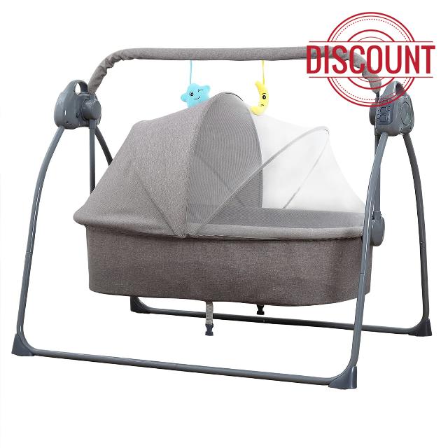 S-C901 Foldable Electric Baby Bassinet Baby Swing Bed Bedside Sleeper Baby Crib for Infants 5 Speeds & 4 Timer & 12 Preset Lullabies Supports BT Connection USB Flash Drive Washable with